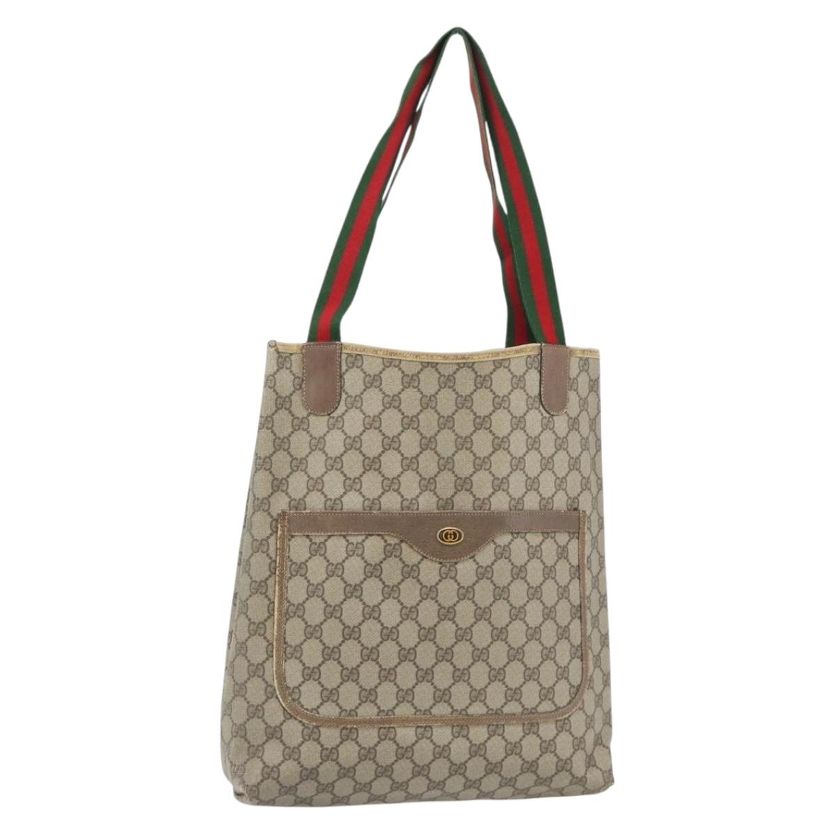 GUCCI GG Supreme Web Sherry Line Tote Bag PVC Beige Red 39 02 003 Auth 180902