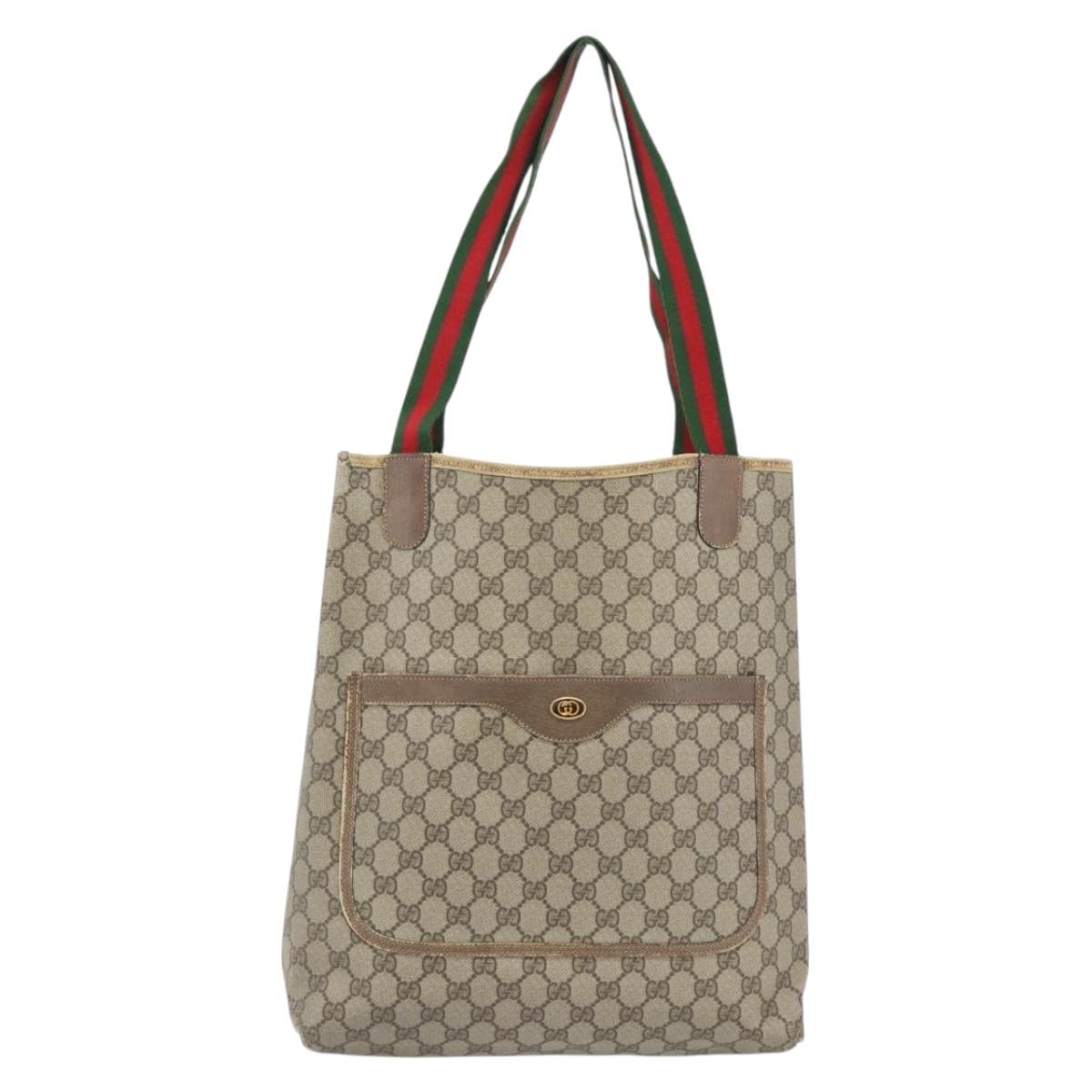 GUCCI GG Supreme Web Sherry Line Tote Bag PVC Beige Red 39 02 003 Auth 180902