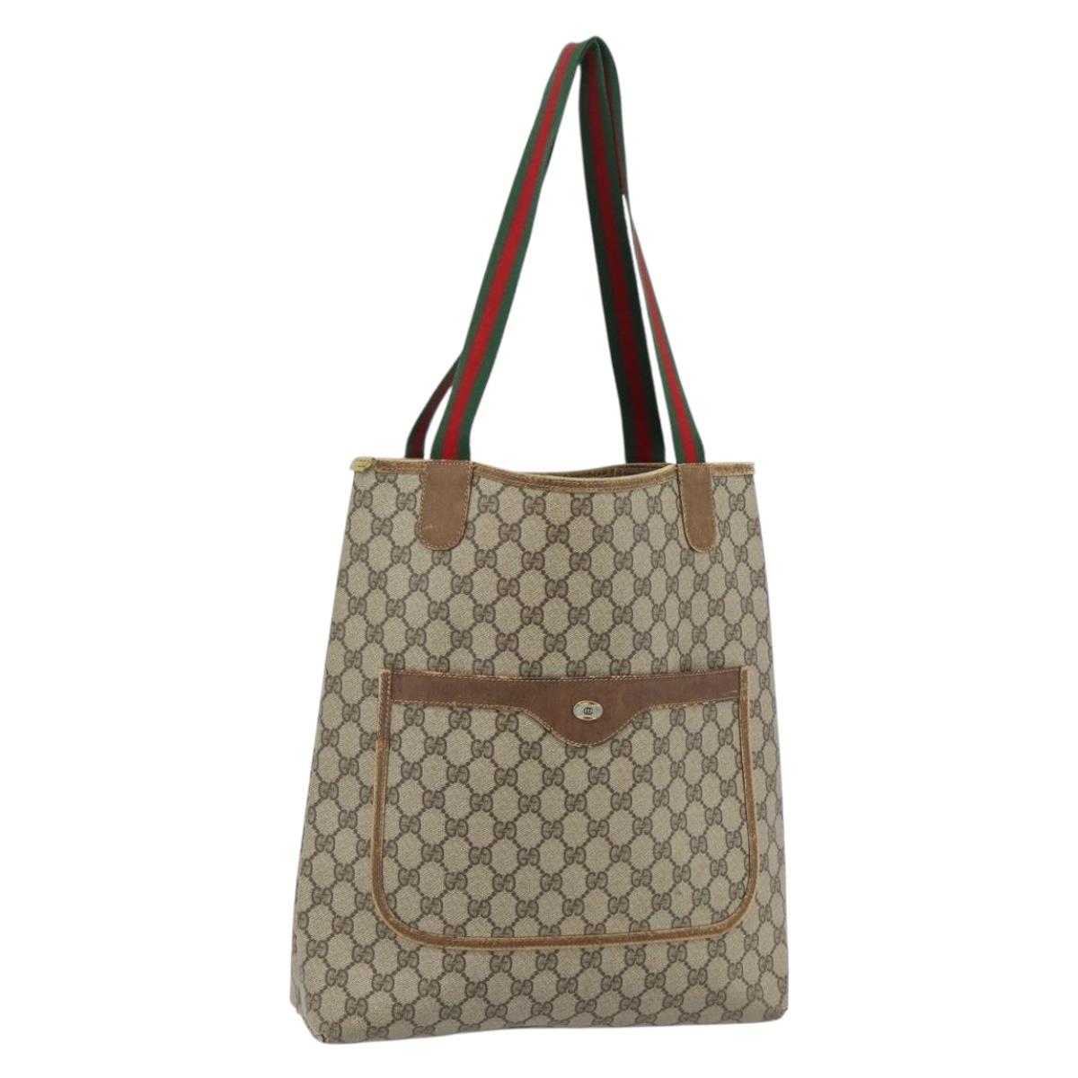 GUCCI GG Supreme Web Sherry Line Tote Bag PVC Beige Red 39 02 003 Auth 180903