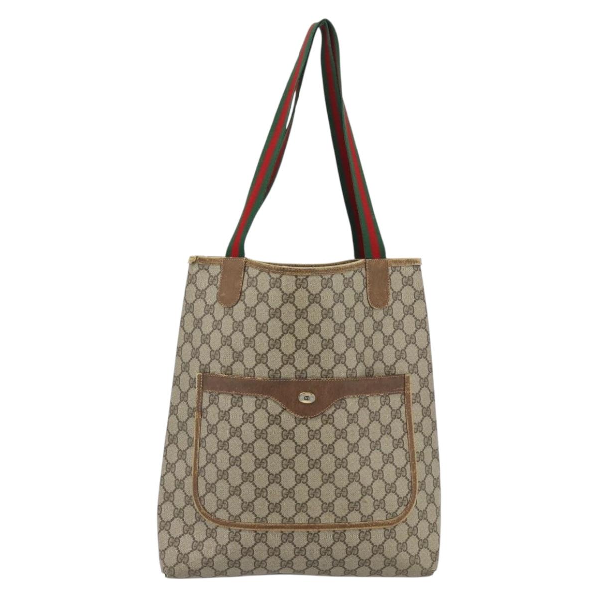 GUCCI GG Supreme Web Sherry Line Tote Bag PVC Beige Red 39 02 003 Auth 180903