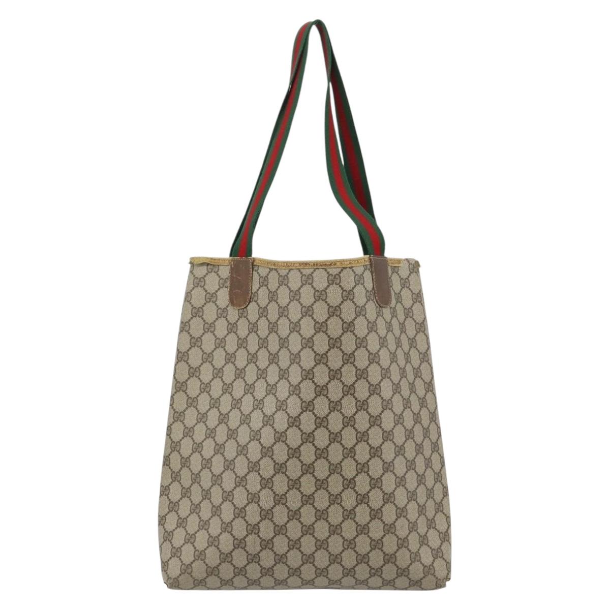 GUCCI GG Supreme Web Sherry Line Tote Bag PVC Beige Red 39 02 003 Auth 180903