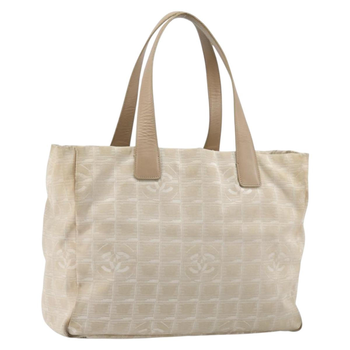 CHANEL New Travel Line Tote Bag Nylon Beige Gold CC Auth 180904