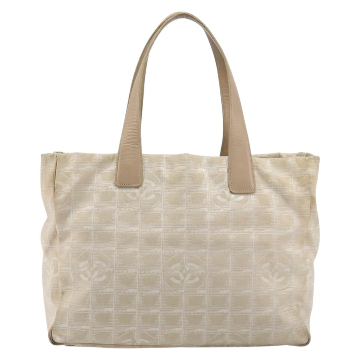 CHANEL New Travel Line Tote Bag Nylon Beige Gold CC Auth 180904