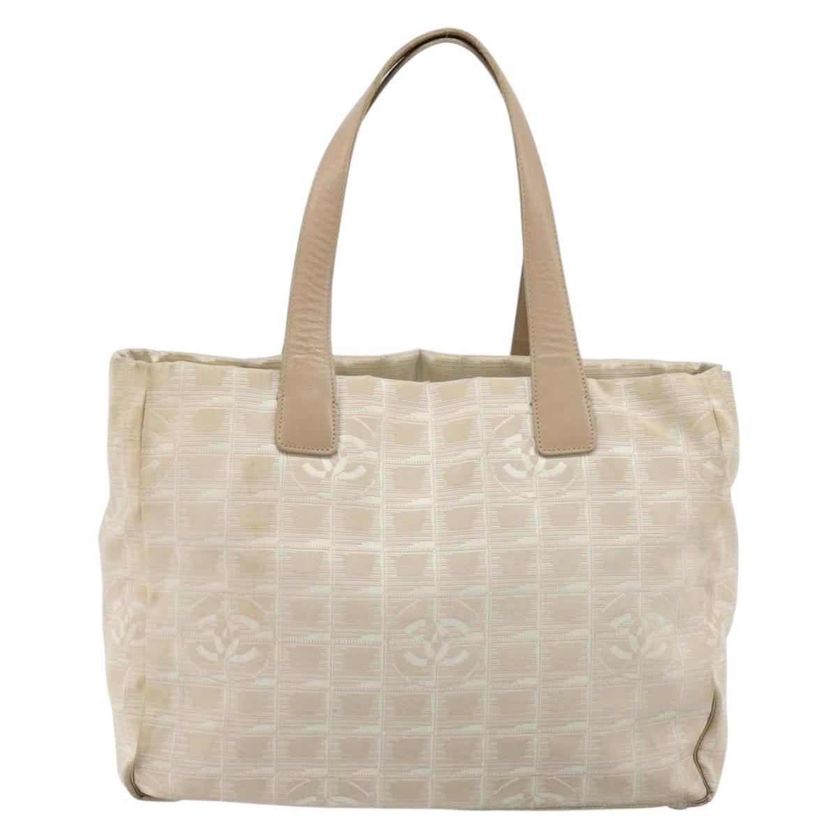 CHANEL New Travel Line Tote Bag Nylon Beige Gold CC Auth 180904