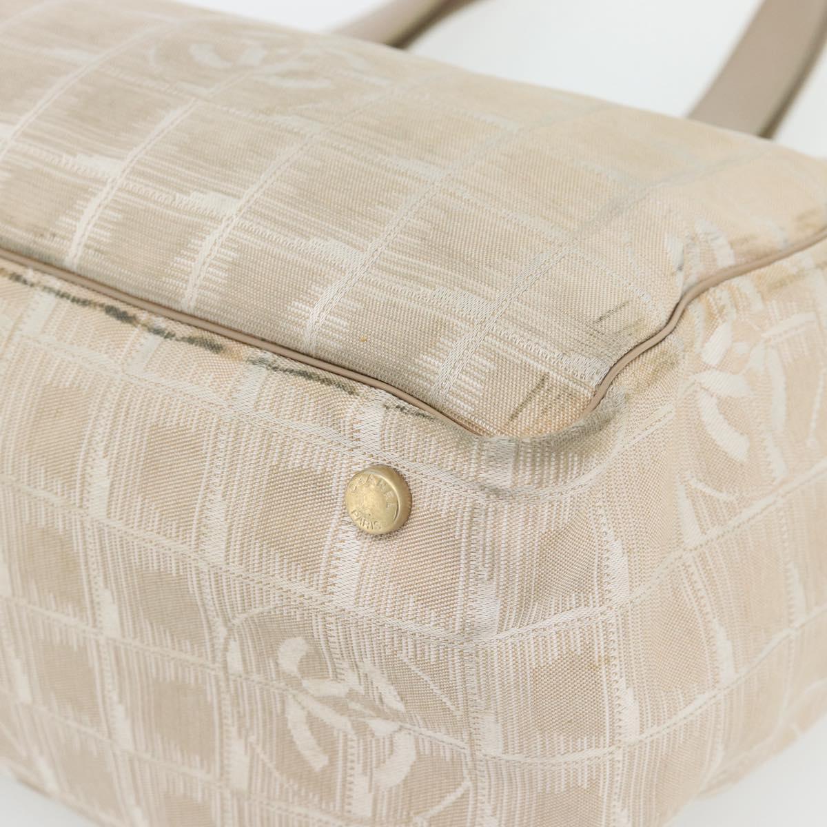 CHANEL New Travel Line Tote Bag Nylon Beige Gold CC Auth 180906