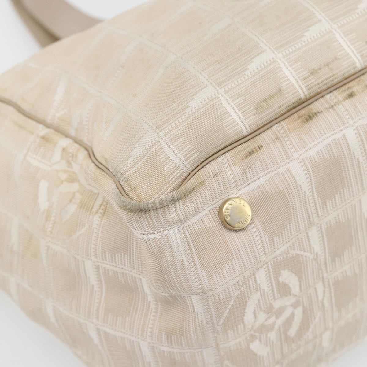 CHANEL New Travel Line Tote Bag Nylon Beige Gold CC Auth 180906