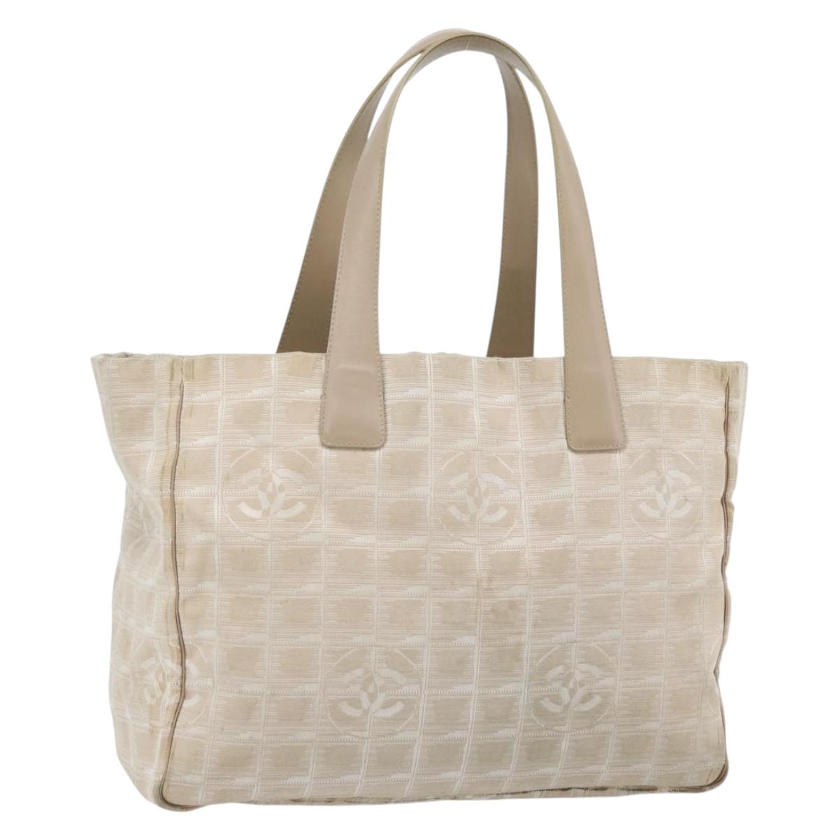CHANEL New Travel Line Tote Bag Nylon Beige Gold CC Auth 180906