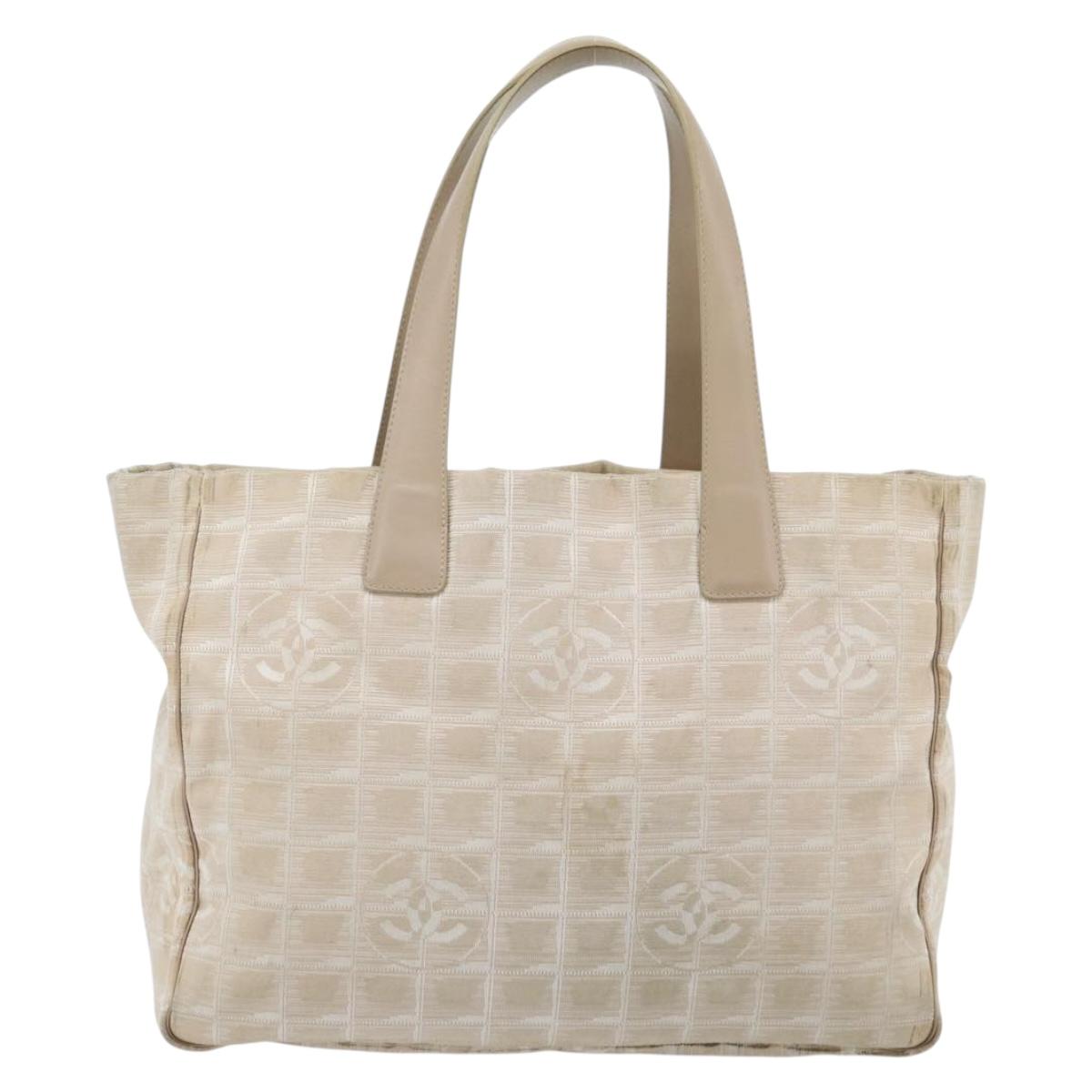 CHANEL New Travel Line Tote Bag Nylon Beige Gold CC Auth 180906