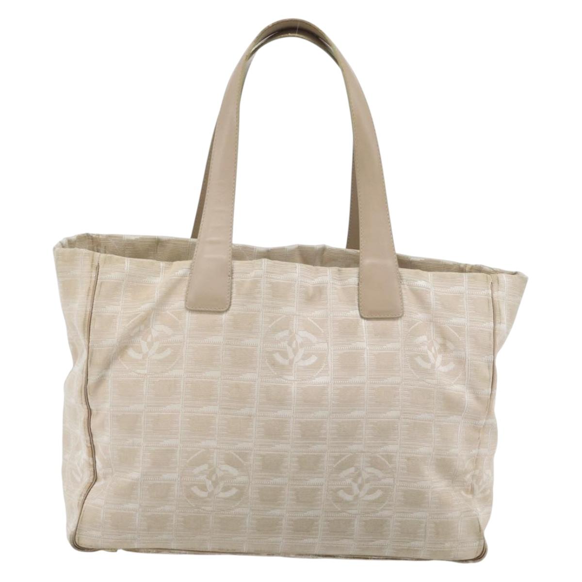 CHANEL New Travel Line Tote Bag Nylon Beige Gold CC Auth 180906