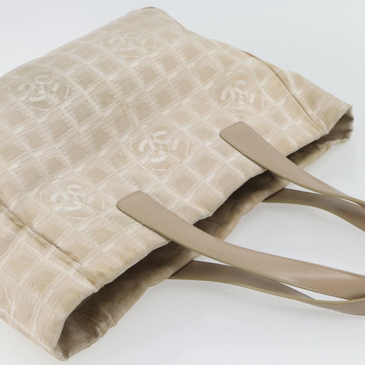 CHANEL New Travel Line Tote Bag Nylon Beige Gold CC Auth 180906