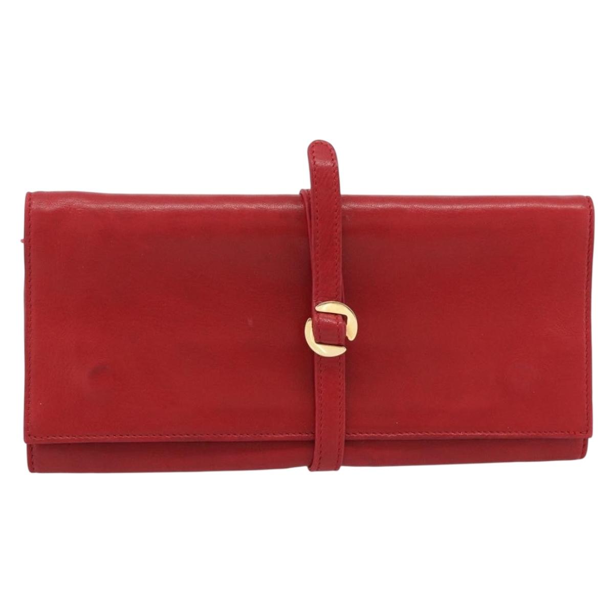 HERMES Jewelry Case Leather Red Gold Auth 180912A