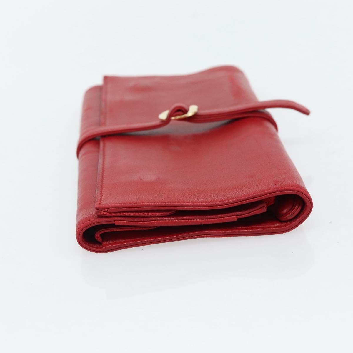 HERMES Jewelry Case Leather Red Gold Auth 180912A
