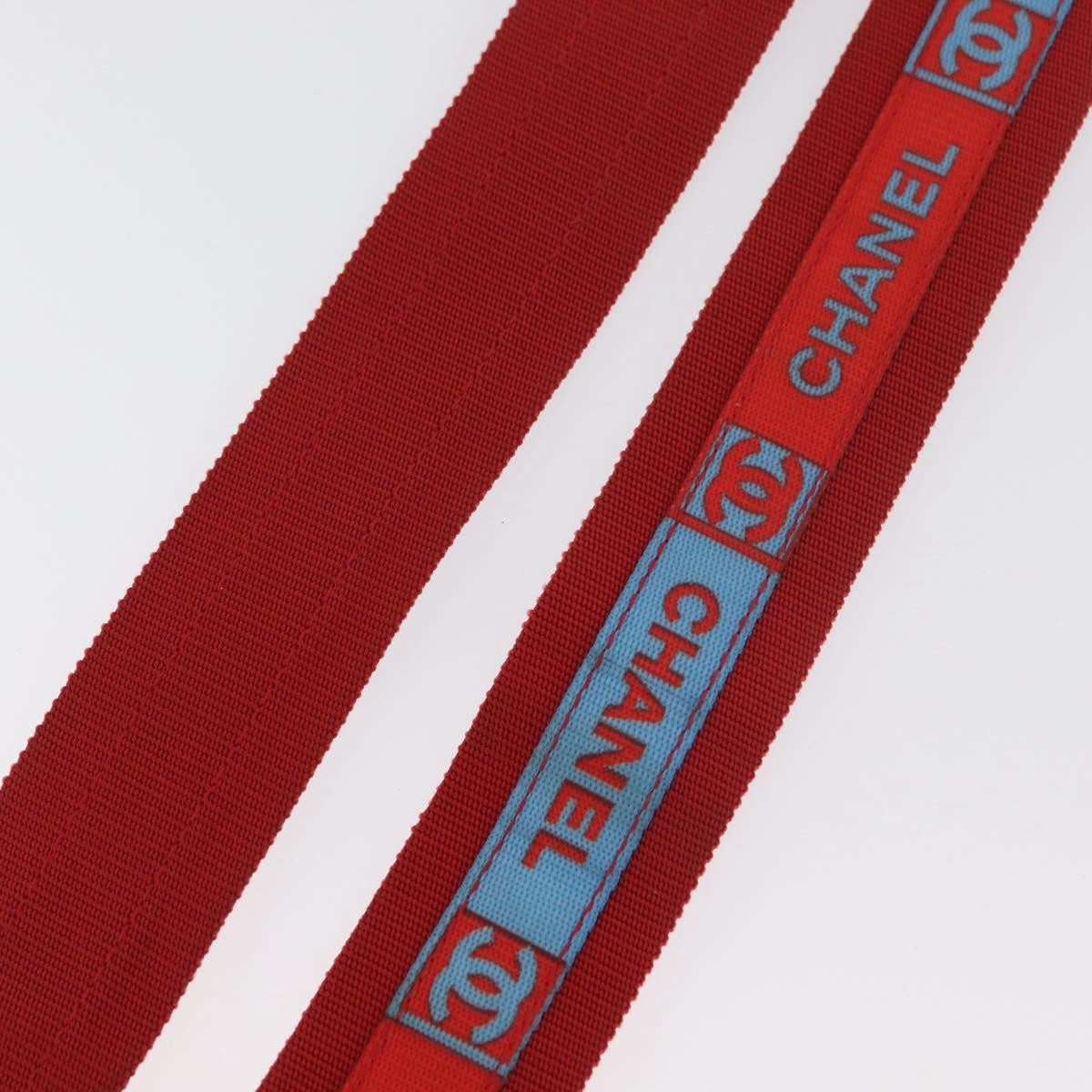 CHANEL Sports Shoulder Strap Nylon Red Silver CC Auth 180919