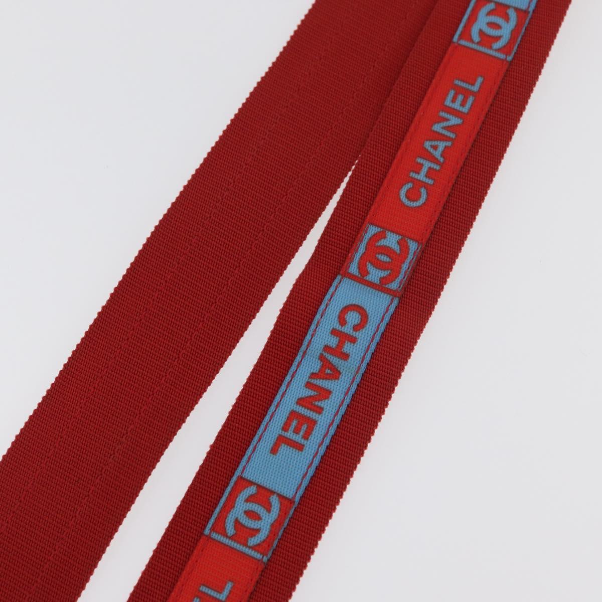 CHANEL Sports Shoulder Strap Nylon Red Silver CC Auth 180919