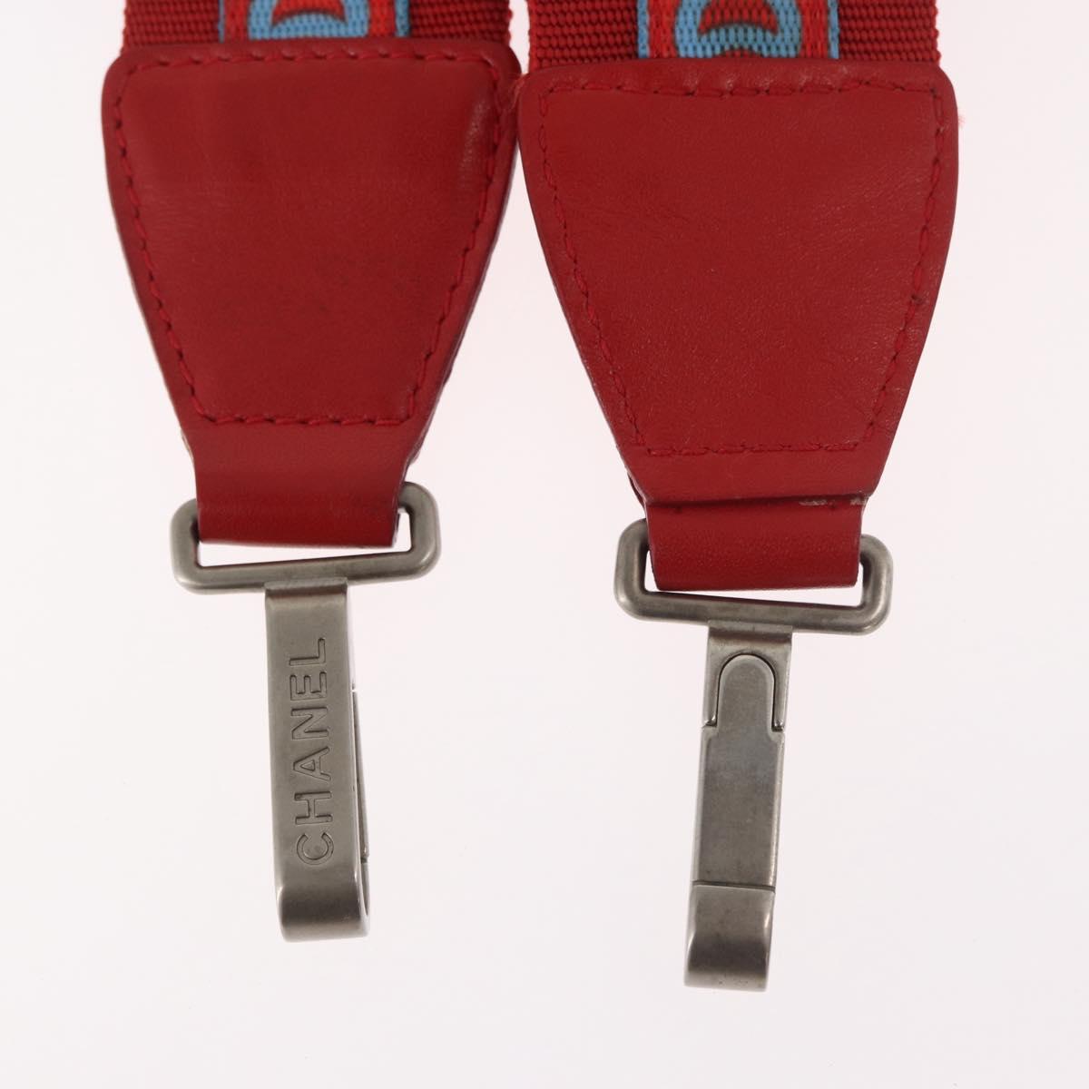 CHANEL Sports Shoulder Strap Nylon Red Silver CC Auth 180919