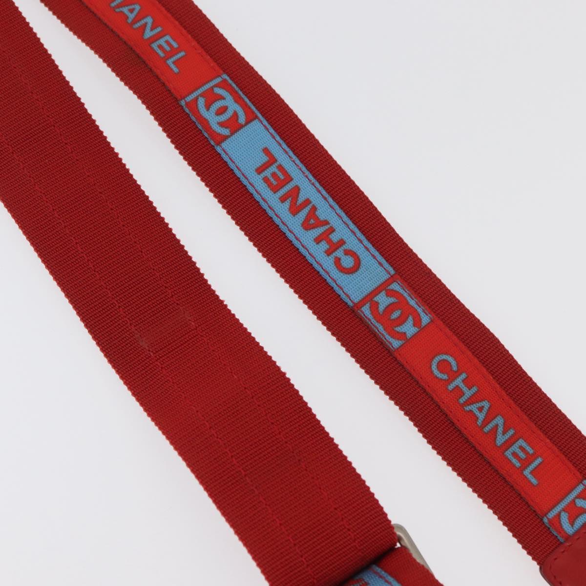 CHANEL Sports Shoulder Strap Nylon Red Silver CC Auth 180919