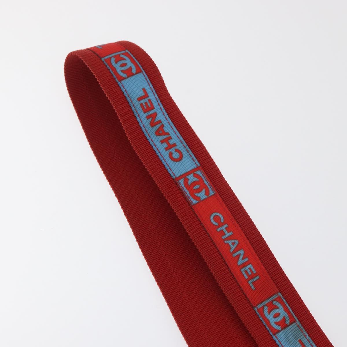 CHANEL Sports Shoulder Strap Nylon Red Silver CC Auth 180919