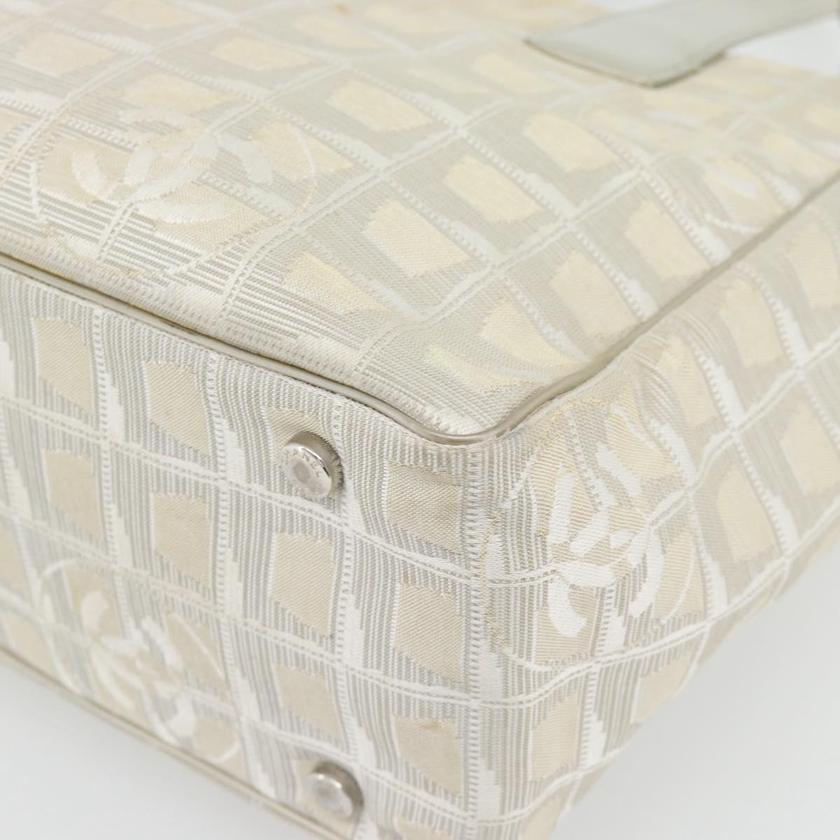 CHANEL New Travel Line Tote Bag Nylon Beige Silver CC Auth 180920