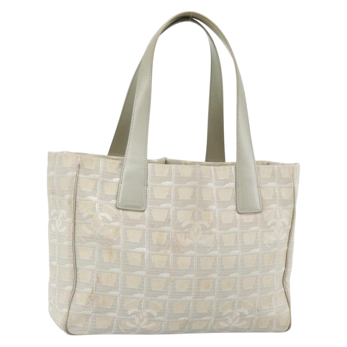CHANEL New Travel Line Tote Bag Nylon Beige Silver CC Auth 180920