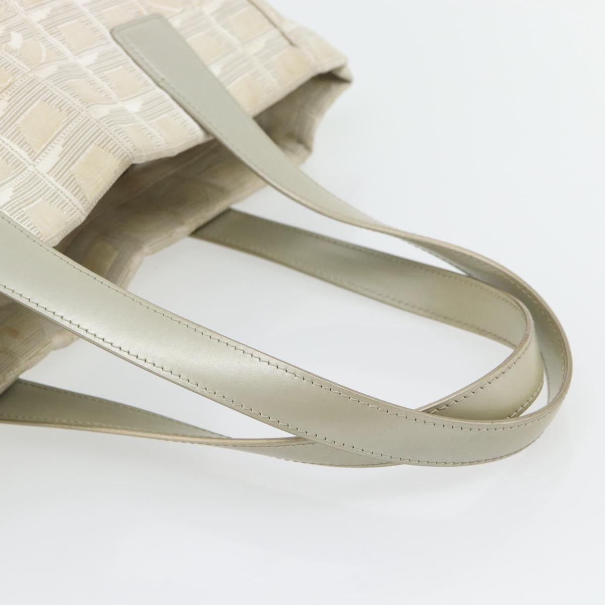 CHANEL New Travel Line Tote Bag Nylon Beige Silver CC Auth 180920