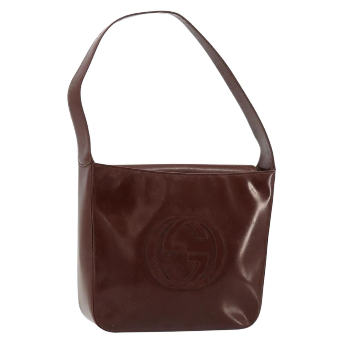GUCCI Shoulder Bag Patent leather Brown Silver 000 1046 0506 Auth 180923
