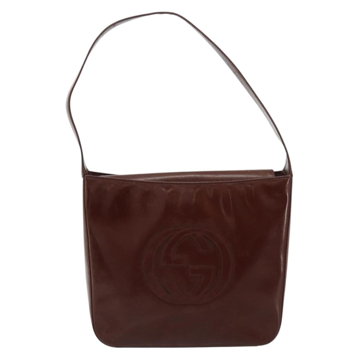 GUCCI Shoulder Bag Patent leather Brown Silver 000 1046 0506 Auth 180923