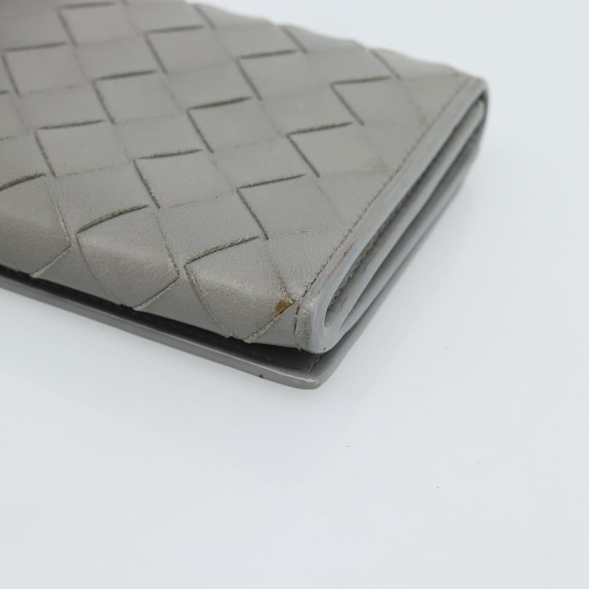 BOTTEGA VENETA MAXI INTRECCIATO Long Wallet Leather Gray Gold Auth 180930A