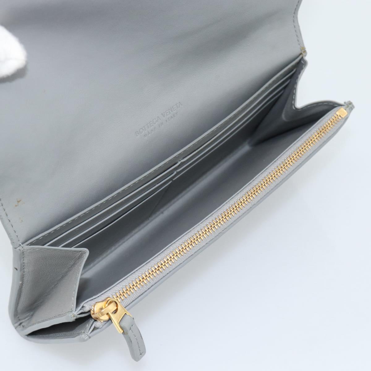 BOTTEGA VENETA MAXI INTRECCIATO Long Wallet Leather Gray Gold Auth 180930A