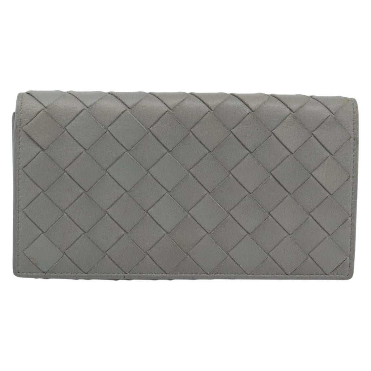 BOTTEGA VENETA MAXI INTRECCIATO Long Wallet Leather Gray Gold Auth 180930A