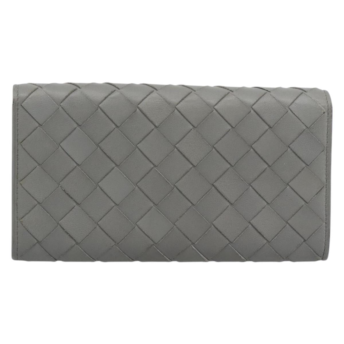 BOTTEGA VENETA MAXI INTRECCIATO Long Wallet Leather Gray Gold Auth 180930A