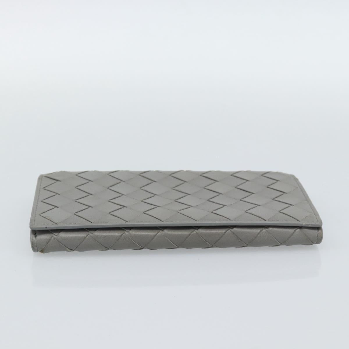 BOTTEGA VENETA MAXI INTRECCIATO Long Wallet Leather Gray Gold Auth 180930A