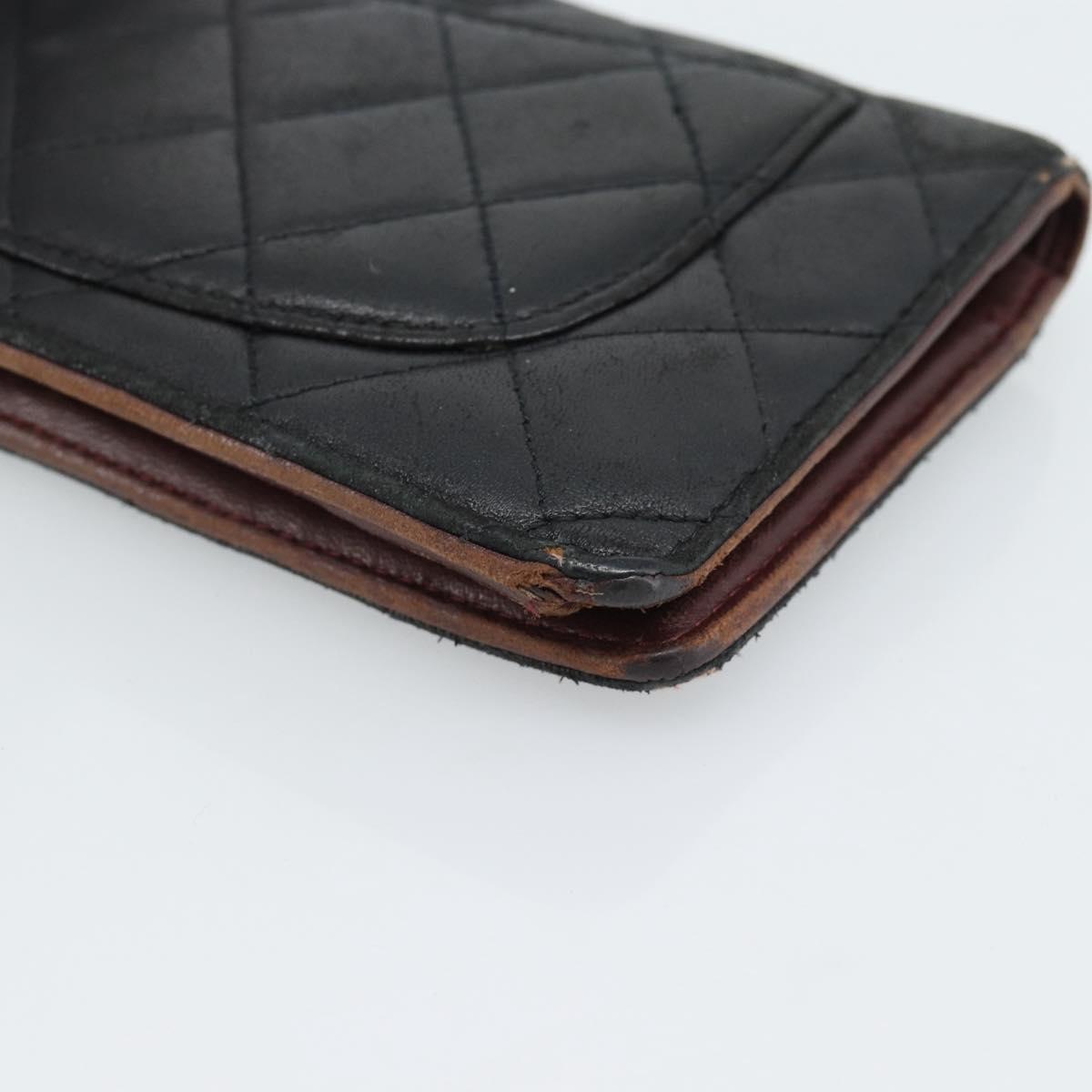 CHANEL Matelasse Long Wallet Lamb Skin Black Silver CC Auth 180933