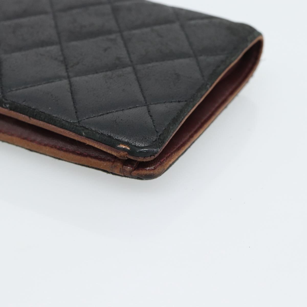 CHANEL Matelasse Long Wallet Lamb Skin Black Silver CC Auth 180933