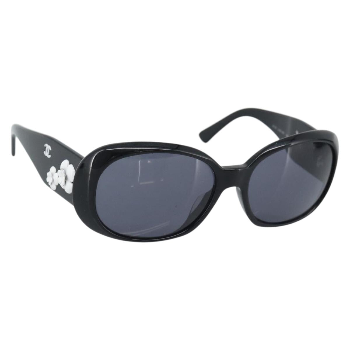 CHANEL Camelia Sunglasses plastic Black CC Auth 180945