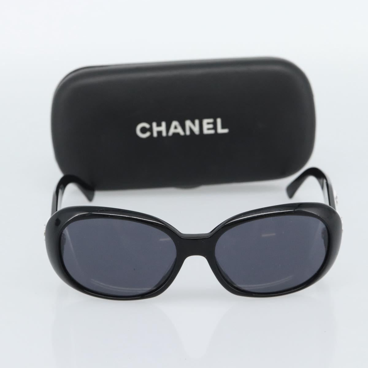 CHANEL Camelia Sunglasses plastic Black CC Auth 180945