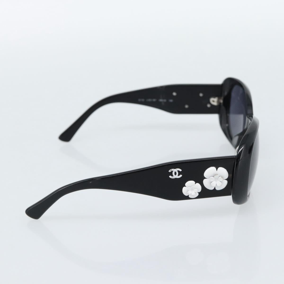 CHANEL Camelia Sunglasses plastic Black CC Auth 180945