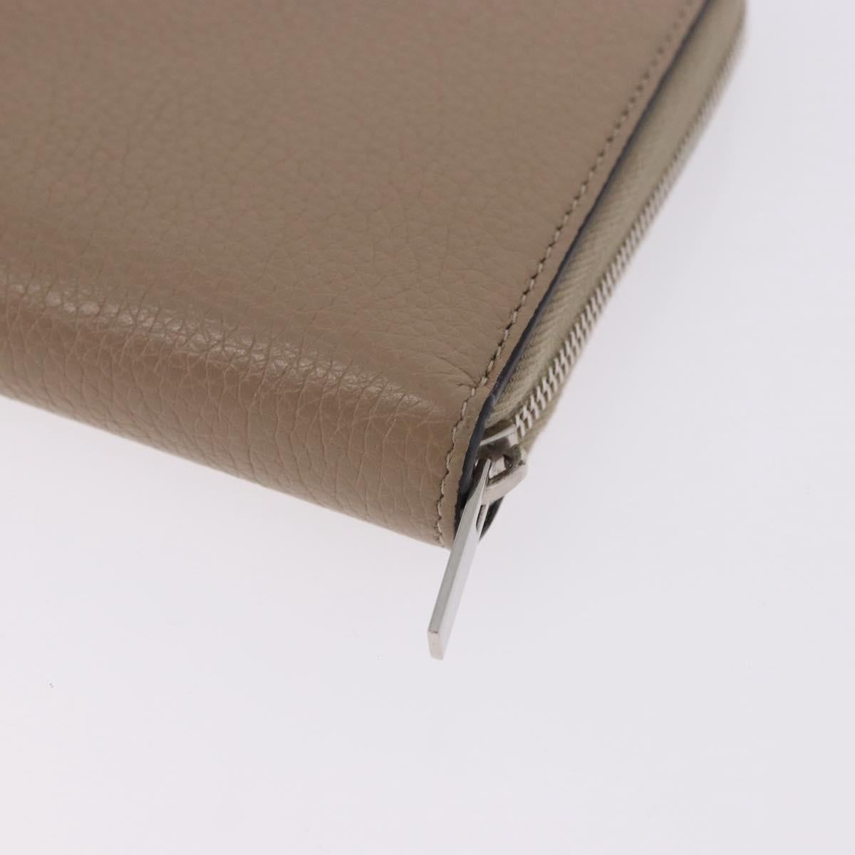 CELINE Long Wallet Leather Beige Silver Auth 180966A