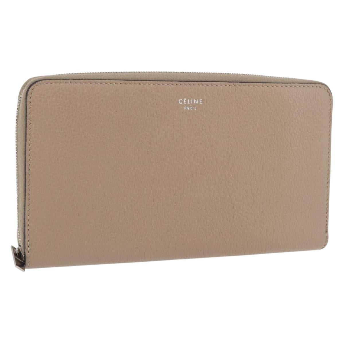 CELINE Long Wallet Leather Beige Silver Auth 180966A