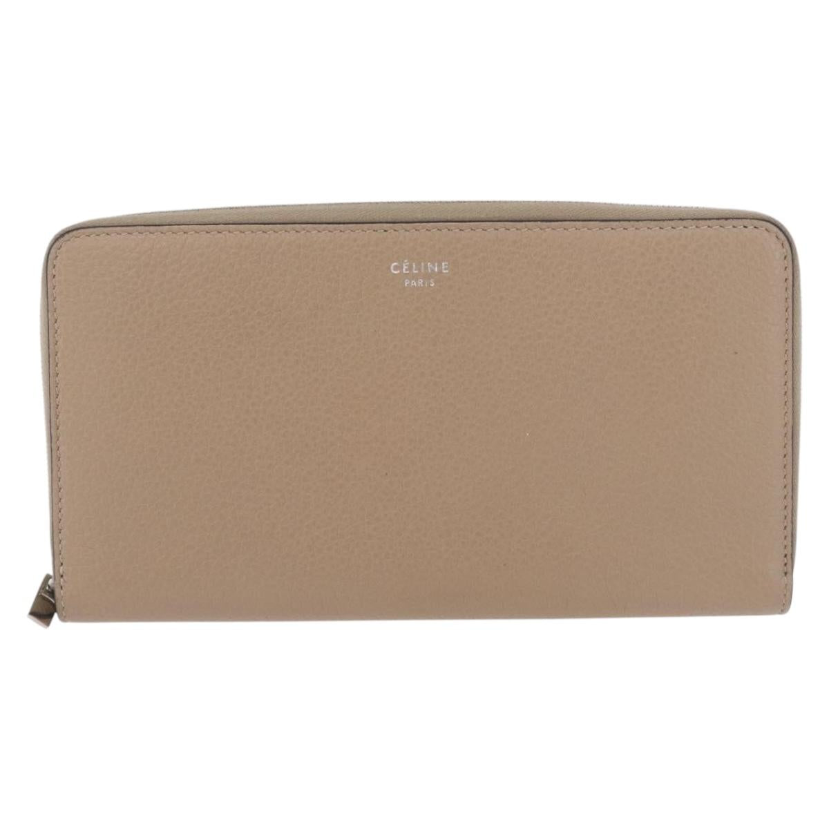 CELINE Long Wallet Leather Beige Silver Auth 180966A