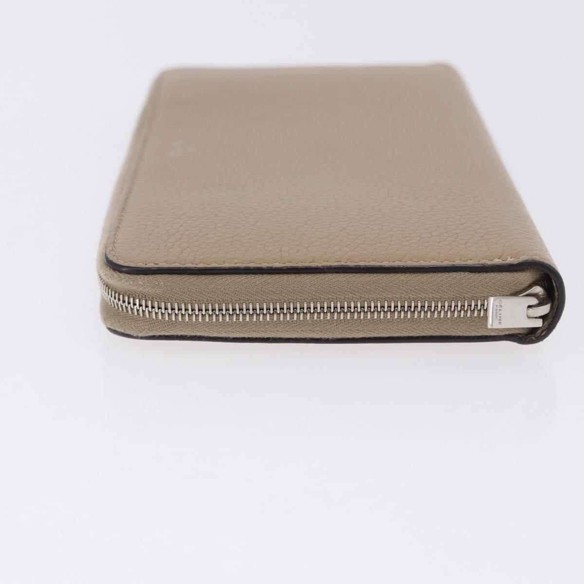 CELINE Long Wallet Leather Beige Silver Auth 180966A