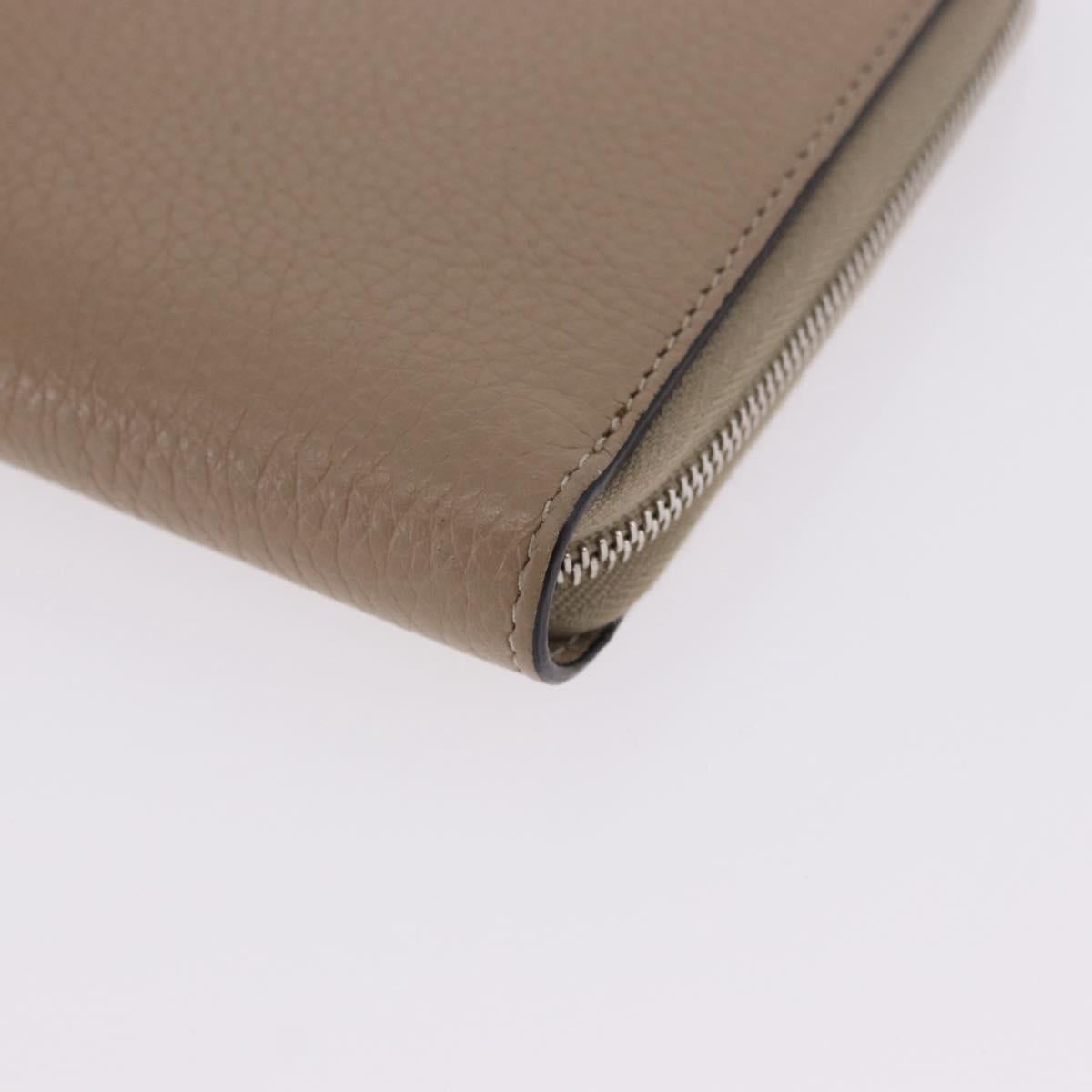CELINE Long Wallet Leather Beige Silver Auth 180966A