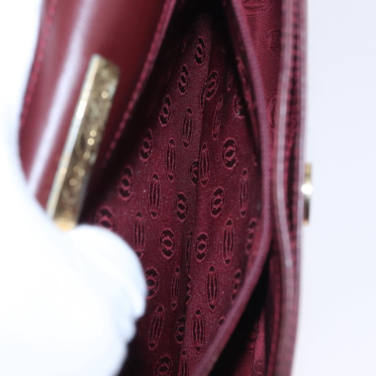 CARTIER Must Line Clutch Bag Leather Bordeaux Gold Auth 180972A