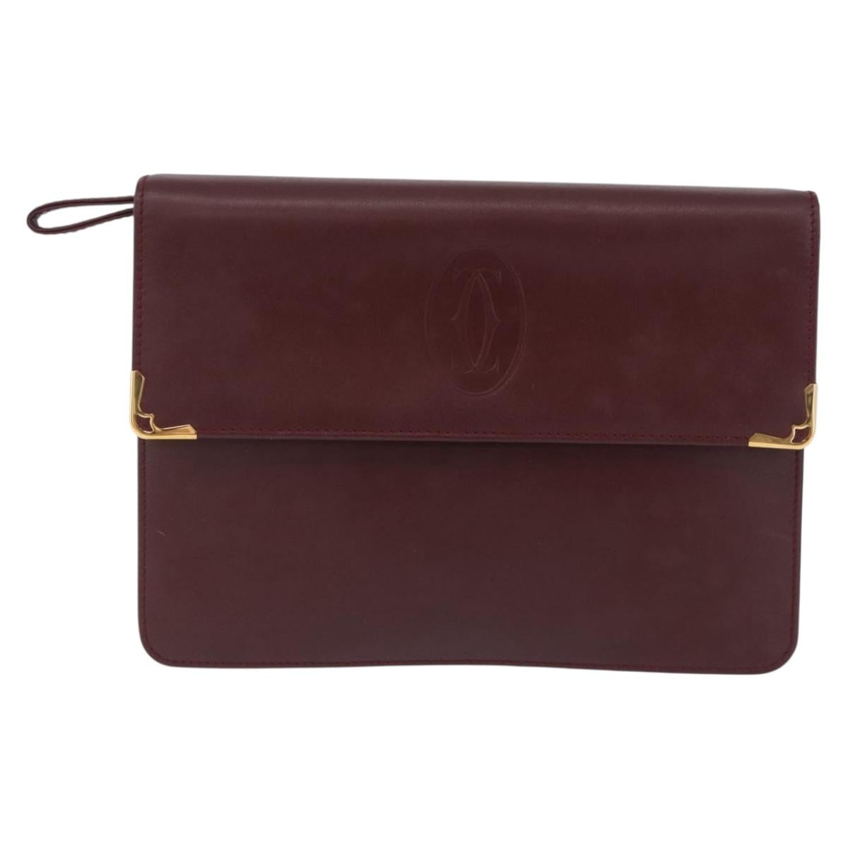 CARTIER Must Line Clutch Bag Leather Bordeaux Gold Auth 180972A
