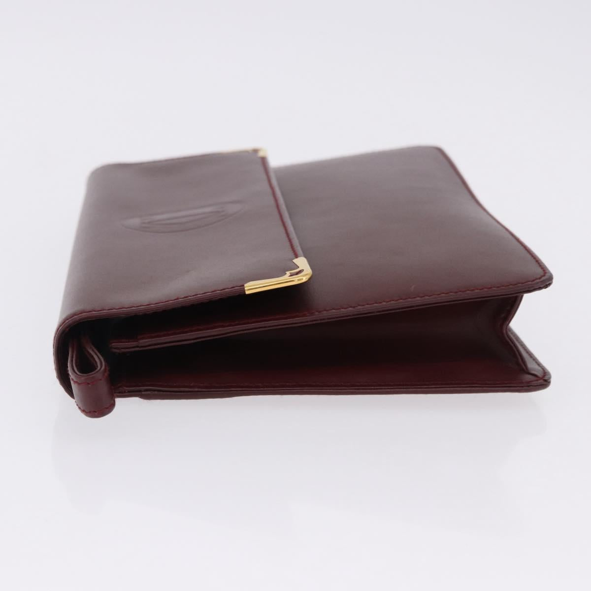 CARTIER Must Line Clutch Bag Leather Bordeaux Gold Auth 180972A