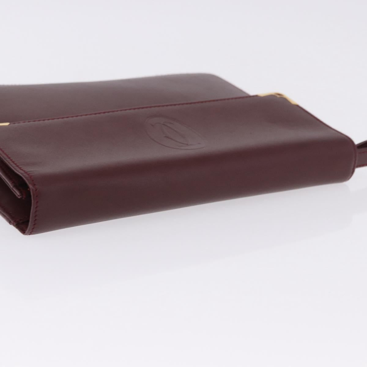 CARTIER Must Line Clutch Bag Leather Bordeaux Gold Auth 180972A