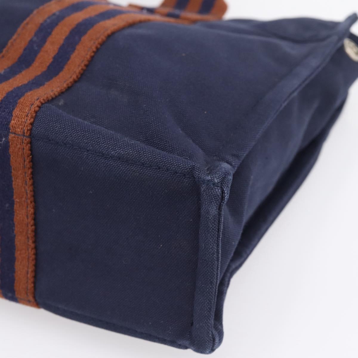 HERMES Fourre Tout PM Hand Bag Canvas Navy Silver Auth 180974