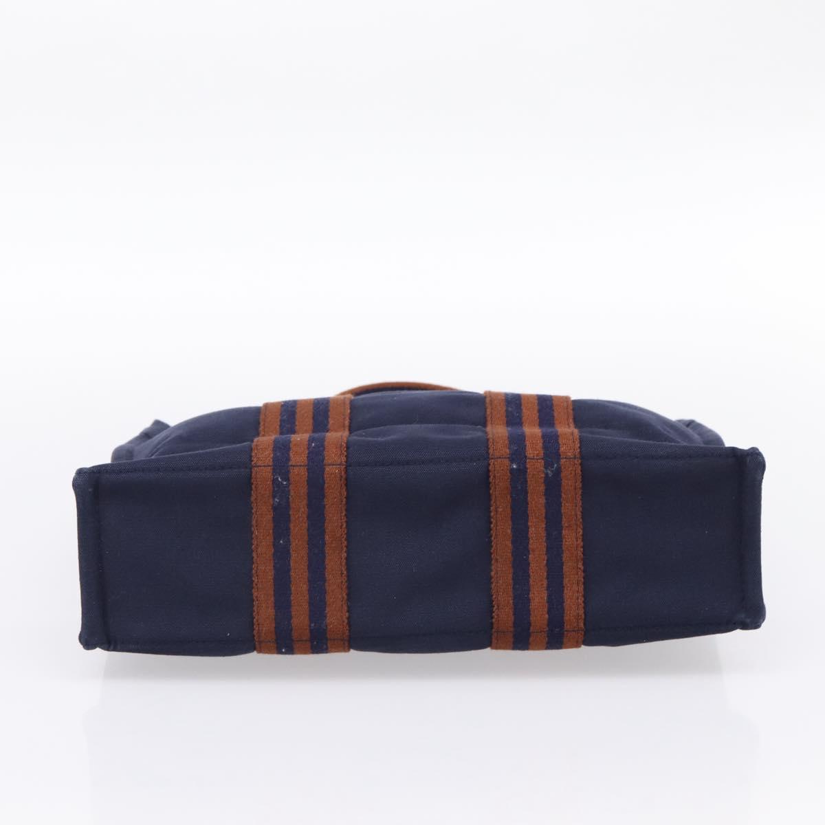 HERMES Fourre Tout PM Hand Bag Canvas Navy Silver Auth 180974