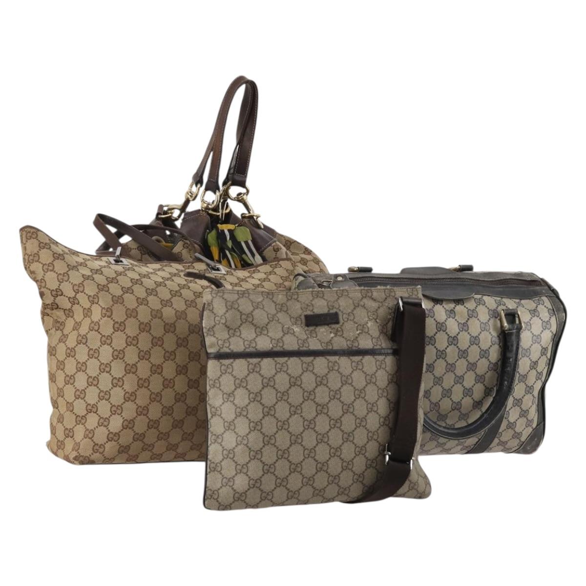 GUCCI GG Supreme GG Canvas Shoulder Bag PVC 4 Set Beige Navy Auth 180975