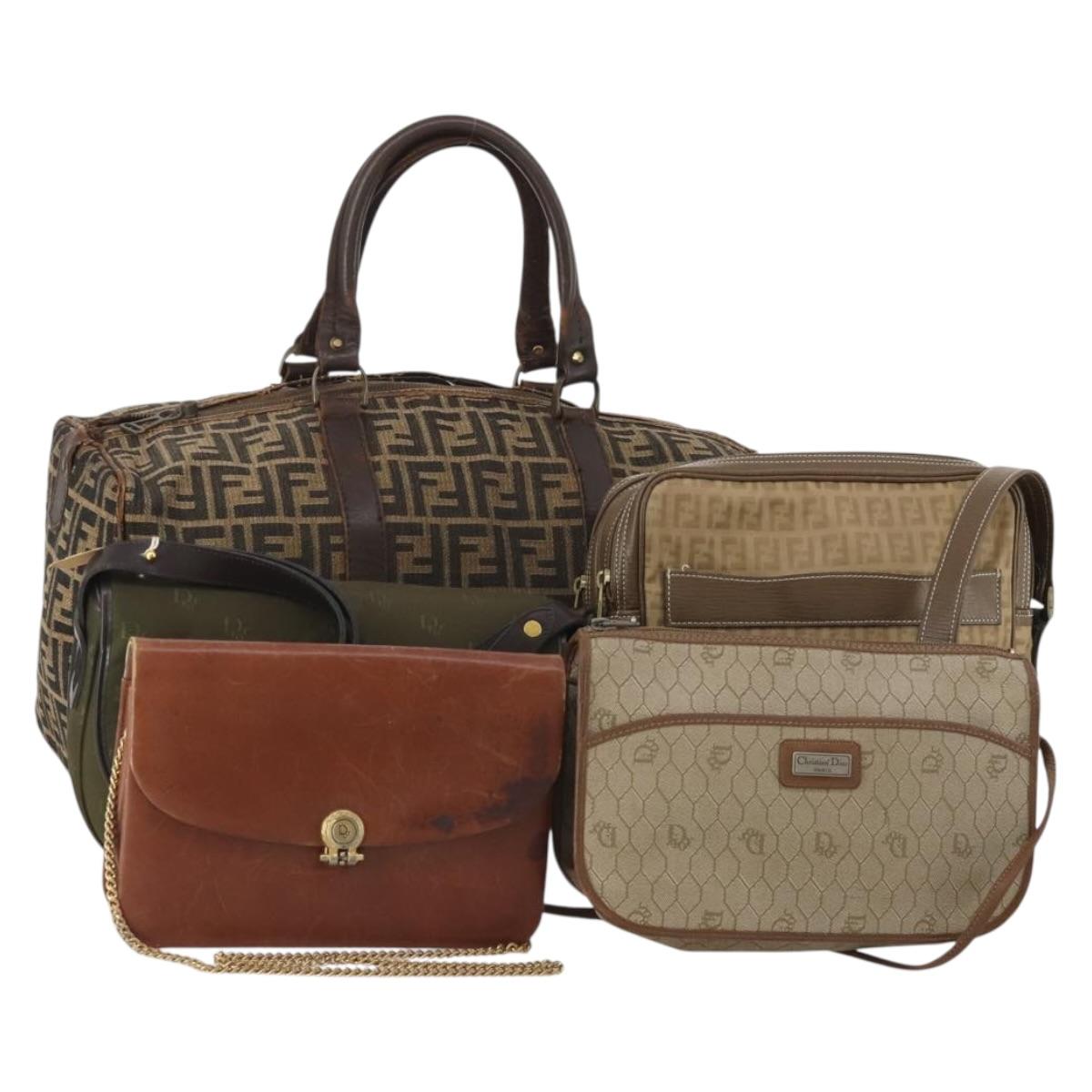 Christian Dior Fendi Zucchino Canvas Honeycomb Canvas Bag 5 Set Auth 180978