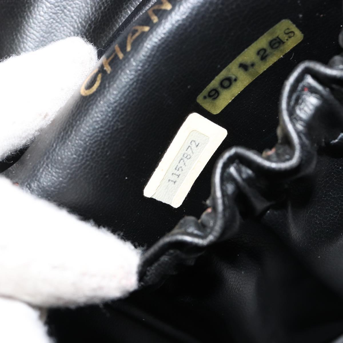 CHANEL Bicolore Vanity Hand Bag Lamb Skin Black Gold CC Auth 181100